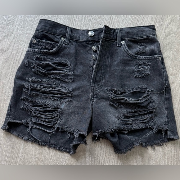 Free People Maggie Distressed Black Jean Shorts- 24 - Picture 5 of 8